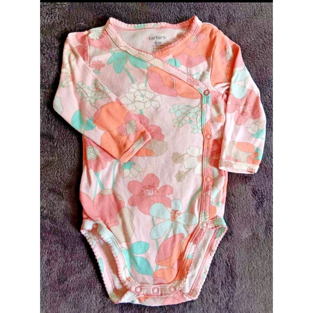 shirt 6 months Girls Carters baby Pink Floral Cross Front infant wear